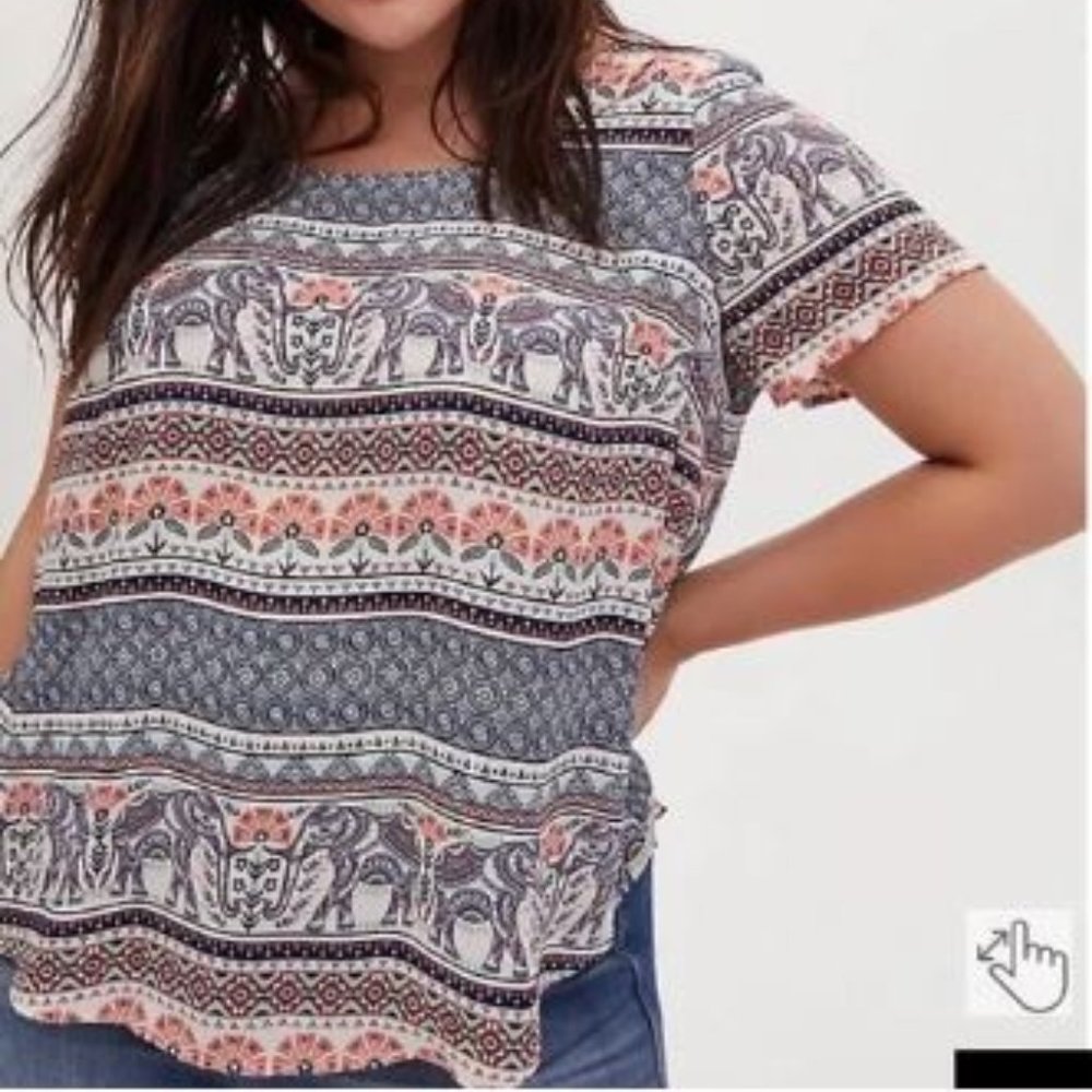 Torrid Elephant Print Georgette Button Black Blouse Women’s size 3x